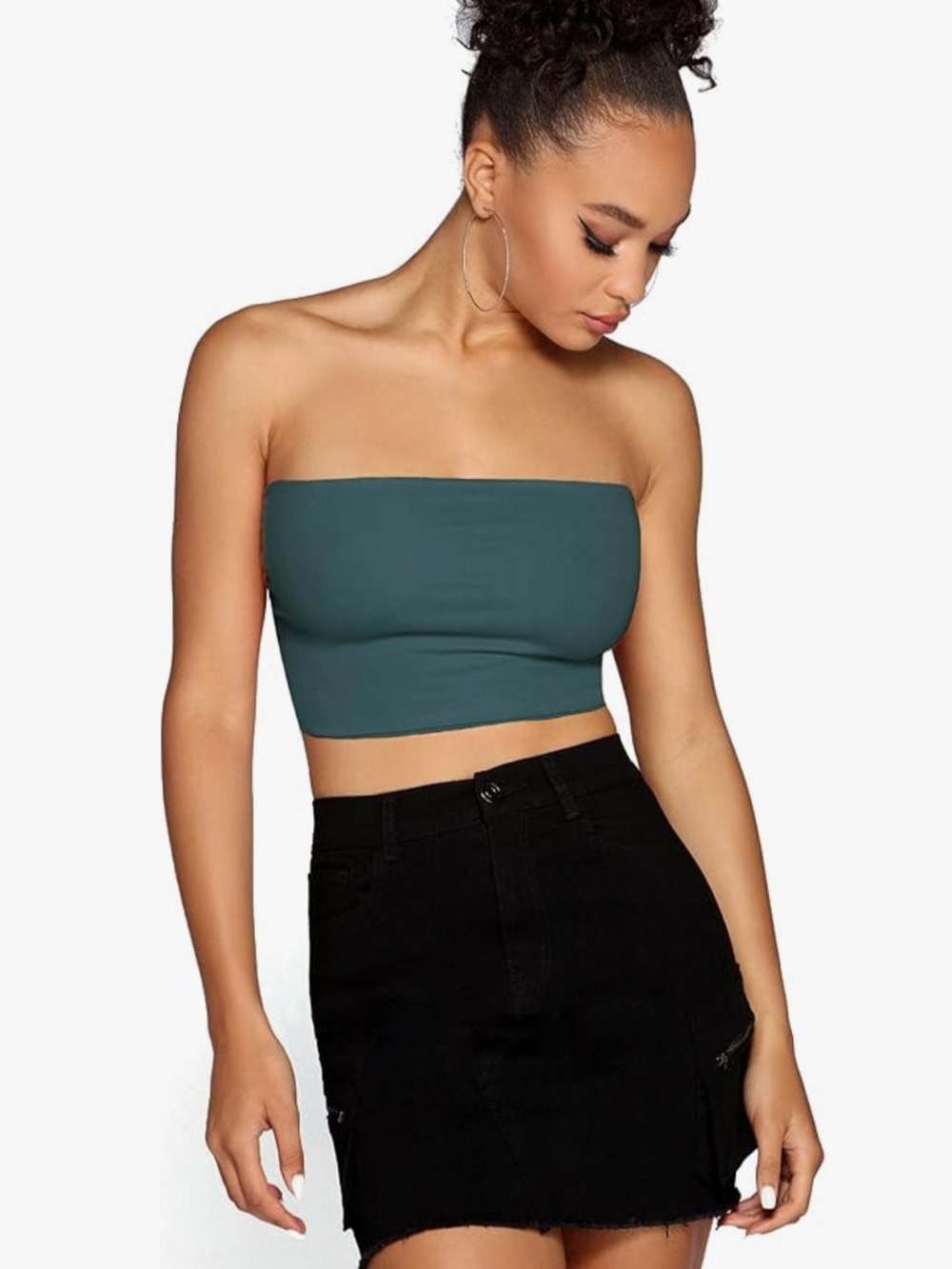 🌟 Jersey Cotton Strapless TEAL Bandeau Crop Top